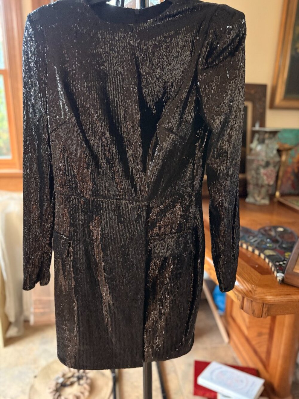 IEENA for Mac Duggal Sexy Little Black Dress Sequin Structured Mini Cocktail